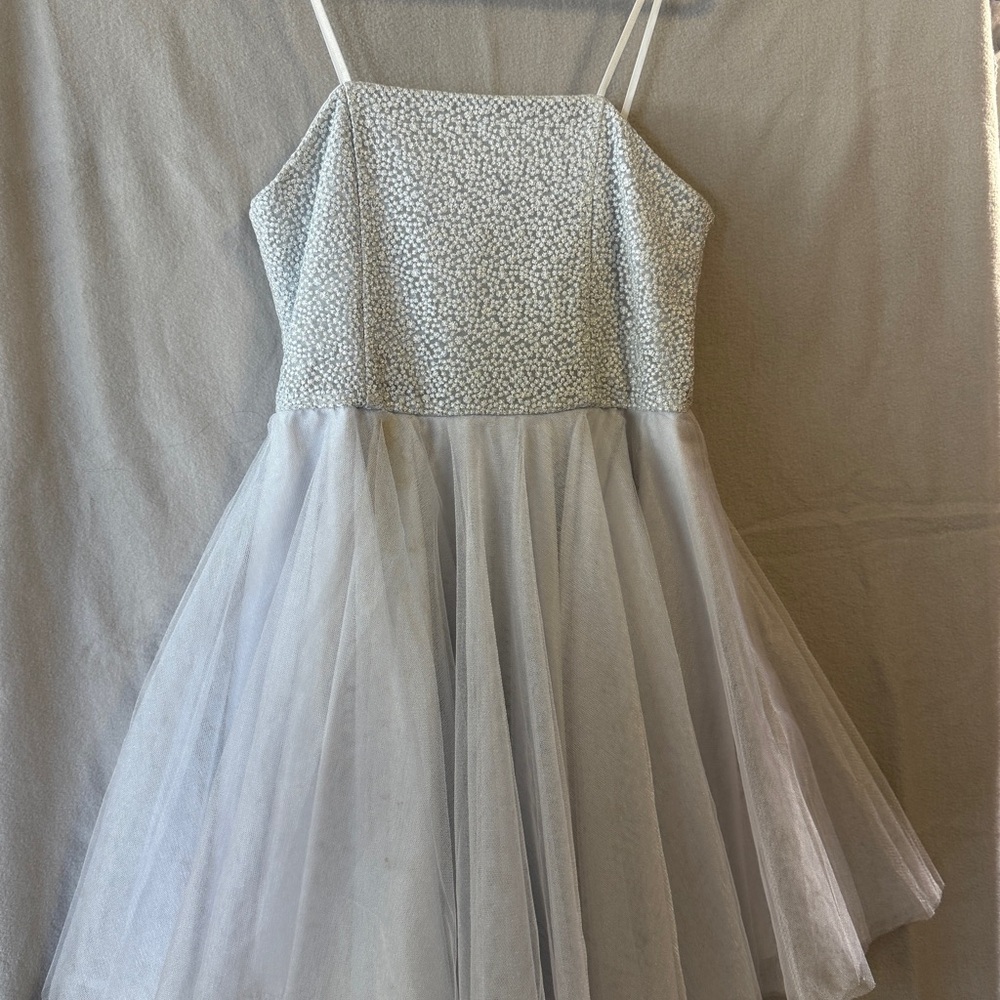 Un Deux Trois Silver Tulle Party Dress with Beaded Bodice
